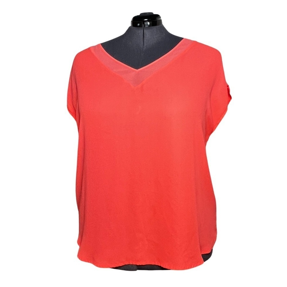 Torrid Neon Orange Short Sleeve Blouse with Back Accent (Size 1)